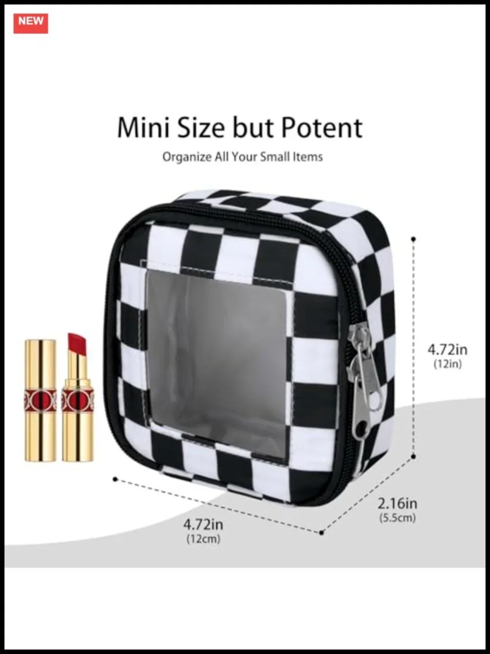 Mini Clear Checkered Makeup Bag - Water-Resistant Nylon Cosmetic Pouch Travel